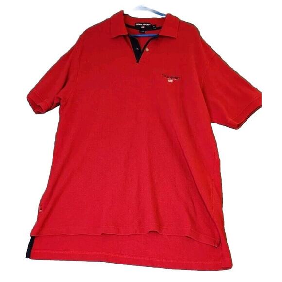 Vtg Polo Sport Ralph Lauren‎ Men's Pique Flag Logo Red Polo Button Shirt Sz XL - Picture 1 of 8
